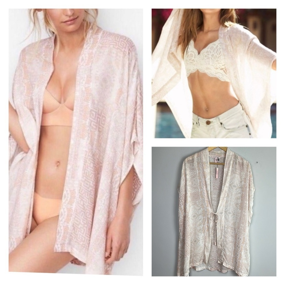 NEW Victoria Secret’s Mosiac Print Tie Kimono OS Swim Cover-Up Beach Top Summer